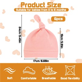 6 Pack Cotton Baby Hat Soft & Stretchy Knot Baby Beanie Soft Cute Newborn Hats for Infant Babies Caps 0-6 Months for Boys Girls (B)