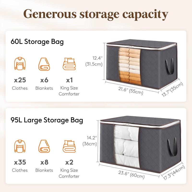 Lifewit 95L Clothes Storage Bags, Foldable Storage Box Moving Bags