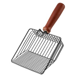 Morrean Large Metal Cat Litter Scoop, Stainless Steel Litter Scooper, Kitty Poop Scooper with Wooden Handle, Fast Sifting & Fine Sifting, Heavy Duty Deep Shovel - Black