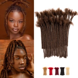 Teresa Small 0.4cm Width Dark Brown Color 8 Inch 30 Strands 100% Human Hair Dreadlock Extensions for Men/Women/Kids Full Hand-made Permanent Loc Extensions Human Hair Can be Dyed and Bleached