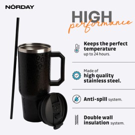 NORDAY | Tumbler with Lid and Straw - 40 oz Tumbler with Handle | Stainless Steel Insulated Water Bottle | Travel Thermos