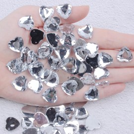 100PCS 18MM Flat Back Sew On Heart Shape Beads,Sewing Acrylic Crystal Gems with Holes for Hand-Sewn,Crafts Embellishments