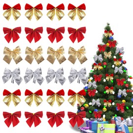 YEAPEAK Pack of 96 Christmas Tree Bows, Christmas Bow Ornaments, Bow Decorations, Christmas Bows, Christmas Tree Decoration for Tree Decorations, Gift Boxes Decoration, 4 Styles