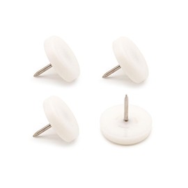 K.D.J. Brand Plastic Furniture Glides with Round Nails, Pack of 4 in White, 25 mm Diameter, 5 mm Thick, Chair Glides with Nail, Plastic Glides for Garden Chairs - Made in Germany