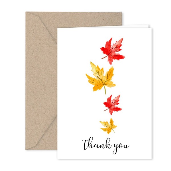 Paper Frenzy Fall Leaves Thank You Note Cards and Kraft Envelopes - 25 pack