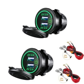 Thlevel 2 Stücke Auto USB Ladegerät KFZ Steckdose 5V 4.2A Schnellladung mit LED Anzeige wasserdichte und Staubdicht für 12V bis 24V Fahrzeuge Boot Motorrad SUV Bus LKW Wohnwagen Marine Grün