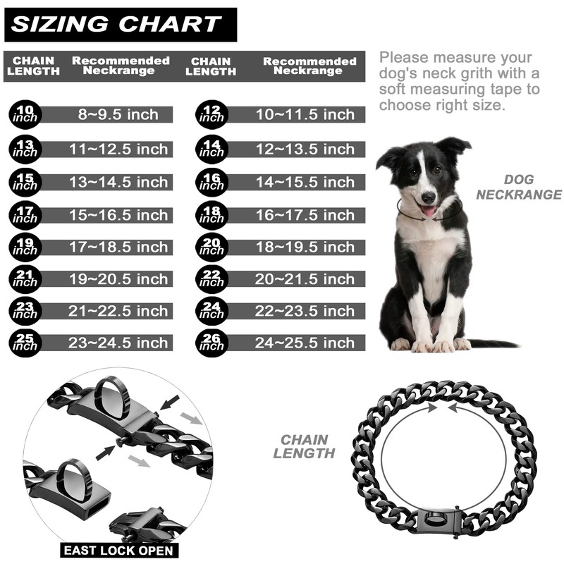 Dog Chain Collar Walking Collar with Design Secure Buckle 19MM