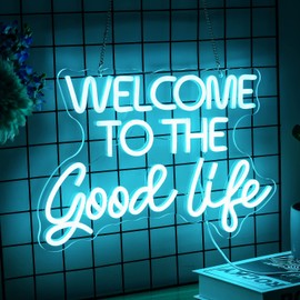 Welcome To The Good Life Neon Sign Letter LED Neon Lights Dimmable USB Powered 16.5’’X11’’Cool Wall Decorative Light Bedroom Kids Room Birthday Party Bar Decoration Gifts for Friend（Ice blue）