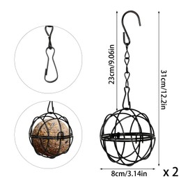 2 Pcs Fat Ball Bird Feeders, Hanging Bird Feeder Metal Fat Ball Bird Holder with 2 S-shaped hooks for Outdoor Garden Wildlife Birds Finch Sparrow Robin