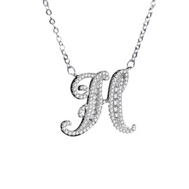 Uloveido Girls Initial Pendant Necklace White Gold Plated with Cubic Zirconia Letter H Necklace with Name for Women and Men NL025