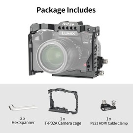 Nitze Camera Cage for Panasonic GH6 Camera with NATO Rail Cold Shoe HDMI Cable Clamp and Built-in ARCA Swiss Plate - T-P02B