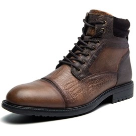 Men's Casual Combat Boots Motorcycle Chukka Oxfords Ankle Dress Boots, Brown-Embossed 13