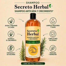 Shampoo Secreto Herbal con Extractos Naturales de Romero y Cola de Caballo Anticaída y Crecimiento Para Todo Tipo de Cabello 1 L