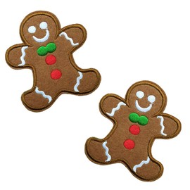 KLORIZ 2PCS Gingerbread Man Embroidered Iron on Patch Christmas Holiday Character Badge DIY Felt Appliques