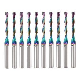 BFVV 10 pcs CNC Router Bit Set 1/8-inch Shank, 2-Flute Spiral Up-Cut Solid Carbide Milling Cutters with DLC Coating for Precision Wood Carving Applications