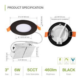 ASD 3 Inch LED Recessed Light | 2700K/3000K/3500K/4000K/5000K, 6W 30W Eqv | Ultra Thin Dimmable Ceiling Lights with J Box, Canless Wafer Downlight | Round Slim Panel Lighting - UL Energy Star, 1 Pack