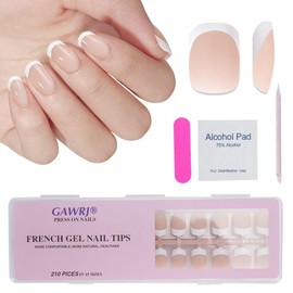 210 Pcs White French Nail Tips-Short Square Press On Nails Nude, Pre-Designed Long Lasting Soft Gel Nails False Nail, Soak Off Acrylic Fake Nails Extensions for Nail Art DIY