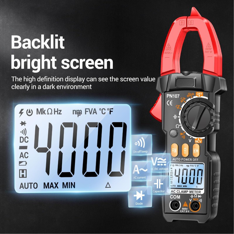 Digital Clamp Meter 600A AC DC Multimeter Tester 5999 Count