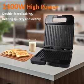 NPYELP Sandwich Maker Sandwich Press with Dual-Sided Heating Grill, Non-Stick Coated Plates, Indicator Lights, 1400W Perfect for Cooking French Toast, Omelet, Grilled Cheese, Panini