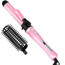 1.25 Inches Rotating Curling Iron Professional Dual Voltage Tourmaline Ceramic Hair Curler with LCD digital display Adjustable Temp 176°F to 410°F for All Hair Types -Pink