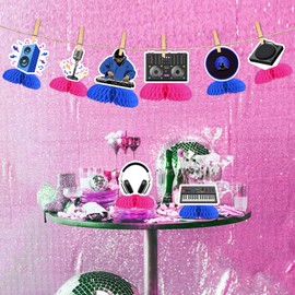 Fangleland 8pcs DJ Themed Honeycomb Centerpieces Decorations, Music Disco Hip Hop Table Toppers Party Supplies,BirthdayBachelorettePartyTableDecor