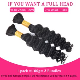 B-Fashion Human Braiding Hair for Boho Braids Deep Wave Bulk Human Hair for Braiding 14 Inch 2 Bundles 100G 100% Brazilian Wet and Wavy Curly Human Hair Braiding Hair Extensions No Weft Bundles