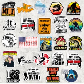 74pcs Funny Fishing Stickers for Tackle Box, Bucket, Father's Day Gift Waterproof Laptop Car Vinyl Skateboard Water Bottle Hard hat Tool Travel Case Guitar