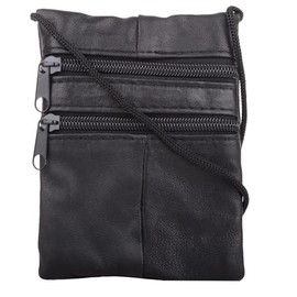 Unisex Soft Nappa Leather Travel Holiday Neck Purse Bag - Black