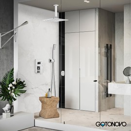 gotonovo Bathroom Rain Shower Combo Set Ceiling Mount with Handheld Spray High Pressure Luxury Shower Mixer Faucet with Rough-in Valve Shower Trim 2 Function 12 inch Shower Head Polished Chrome