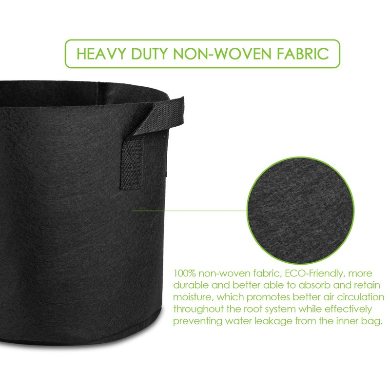Garden4Ever 5-Pack 15 Gallon Grow Bags Heavy Duty Container Thickened