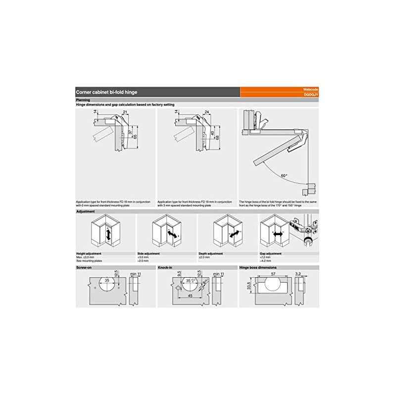 Blum Inc. 79T8500 Clip Top Full Overlay Screw-On Bi-Fold Cabinet