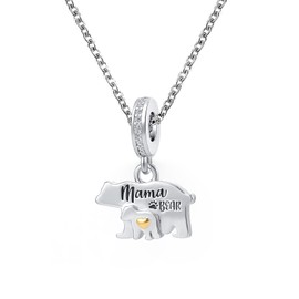 OutstandLong Mama Bear Charms Necklace Gold Plated Heart Mother and Son Daughter Pendant Mothers Day