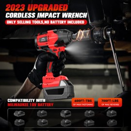Cordless Impact Wrench 1/2 inch for Milwaukee 18V Battery, 600FT-LBS (810N.m) Brushless Electric Impact Gun Includes LED Work Light, 2100RPM High Torque Impact Driver, Bare Tool Only