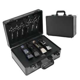 FEILA BEAUTY Barber Case Professional Aluminum Hard Hair Kit Tool Box with Hard shell Anti-theft Lock and Indpendent Storage to Hold Scissors Clippers and Supplies for Beauty Salon Hairstylists, Black