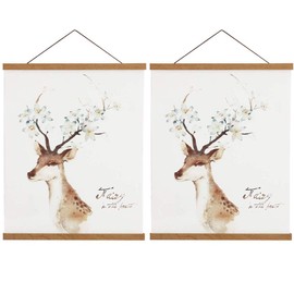 2 Pack Magnetic Poster Hanger Frame, 18x24 18x12 18x28 Light Wood Wooden Magnet Canvas Artwork Print Dowel Poster Hangers Frames Hanging Kit (Teak Wood, 18", 2 Packs)