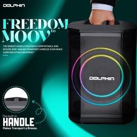 Dolphin Rechargeable Portable Bluetooth Party Speakers, 3D LED Ring Light, TWS, Wireless Microphone, and Multiple Playback Options, Easy-to-Carry, On-The-go, PA System, Karaoke-Ready