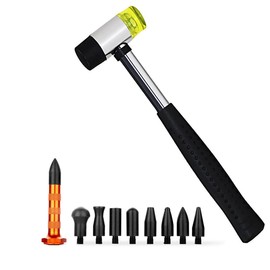 LadyRosian 10PCS Car Paintless Dent Repair Tools Rubber Hammer Tap Down Kits with 9 Different Shaped Rubber Heads for Car Hail Damage Repair