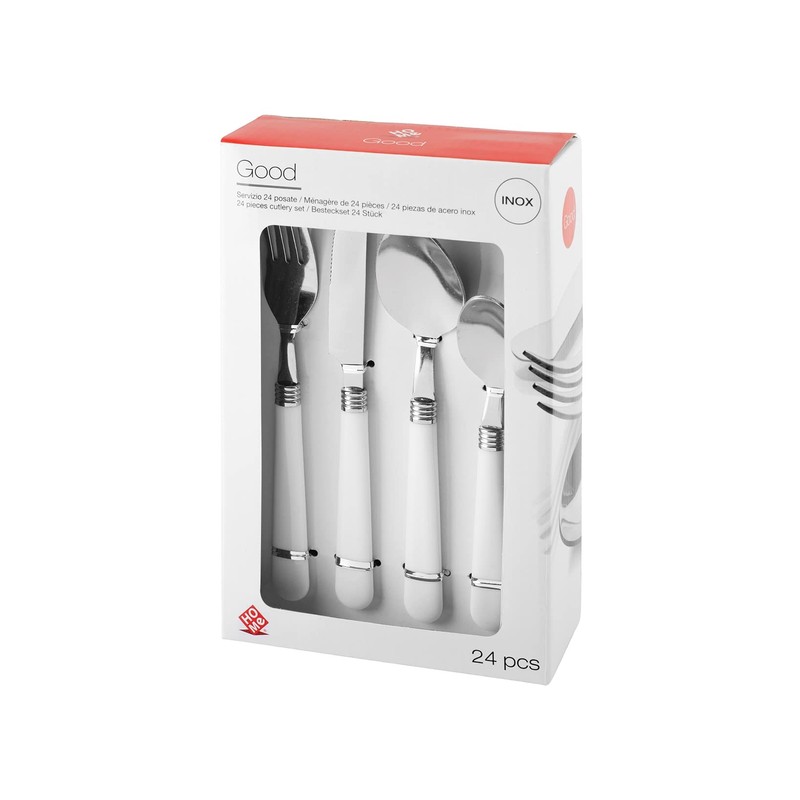 Home 756467 Cutlery Set 24 Pieces Stainless Steel White Handle