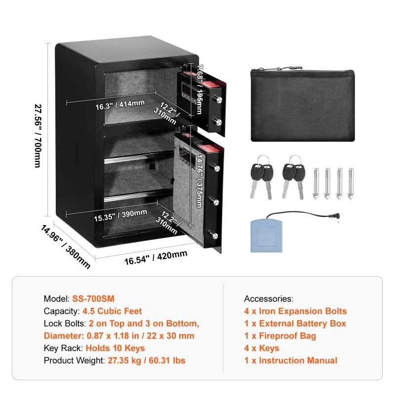 4.5 Cu.ft Double Door Safe Box with Key Lock and