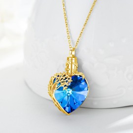 MEDWISE 14K Gold Baum des Lebens Urne Halskette für Asche 925 Sterling Silber Urne Anhänger mit Blauer Kristall Halskette Baum des Lebens Memorial Cremation Anhänger Schmuck für Frauen