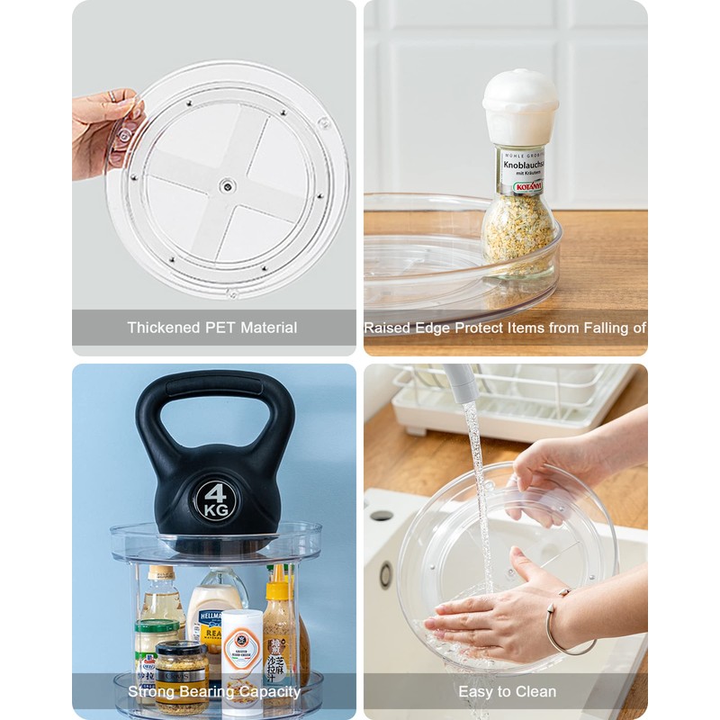 Roninkier 2-Tier Clear Lazy-Susan Turntable – 11-Inch Pantry Spice-Rack Cabinet-Organizer