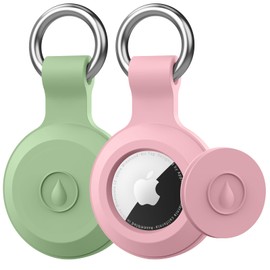360° Protective Case for AirTag,AirTags Keyring Holder, Scratch-Resistant, Lock Design, Keychain for AirTag, TPU Full Cover Case for Key, Bag, Luggage, Pet Collar (Matcha Green/Pink)