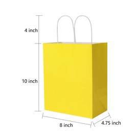 Oikss 100 Pack 8x4.75x10 inch Medium Kraft Bags with Handles Bulk, Paper Bags Birthday Wedding Party Favors Grocery Retail Shopping Takeouts Business Goody Craft Gift Bags Sacks (Yellow 100PCS Count)