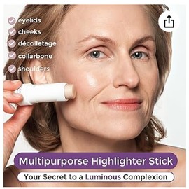 InstantGlow+ Multipurpose 4-in-1 Highlighter Stick For Older Women - Radiant Glow & Nourishing Formula - For Face, Shoulders, Decolletage - For Sensitive Eyes (Vanilla, Regular)