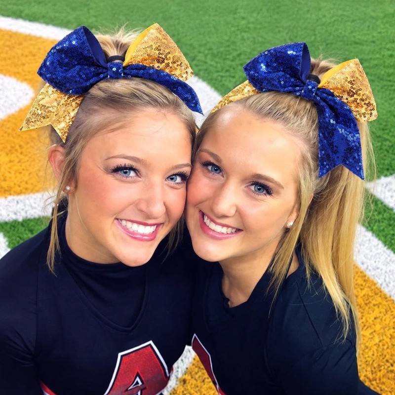 Glitter Cheer Bows for Cheerleader Gold and Blue Large Ponytail