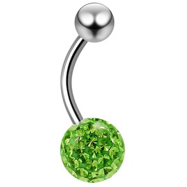 1.6mm 14g 3/8 Titanium Belly Button Ring Piercing 10mm Ferido Crystal Ball G23 Bar Navel Stud Jewelry - Peridot
