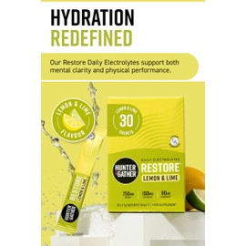 Hunter & Gather Restore Electrolytes Sachets x 30 I No Added Sugar or Artificial Sweeteners I 100% Natural Hydration I Optimal Mineral Ratio with Pink Himalayan Salt I Keto I With Natural Monk Fruit