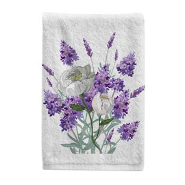 ALAZA Purple Lavender White Camellia Bouquet Hand Towels 100 Percent Cotton Soft Bathroom Decorative Bath Towels Luxury Absorbent Face Towel Set for Beach Gym Spa 16x30 Inch