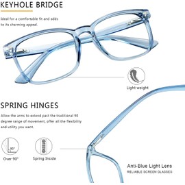 LAMBBAA Vintage Square Progressive Multifocal Presbyopic Glasses, Anti-Blue Light Glasses for Men Women Readers (Clear Blue +0.00/+2.00 Magnification)