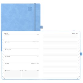 POPRUN Weekly Agenda 2025-2026 (Large 8.5''x 10.5'') Academic Planner (July 2025 - June 2026) Appointment Book with Laminated Tabs, Leather Soft Cover, Inner Pocket, 100 GSM - Cerulean Blue